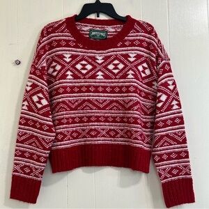American Eagle Outfitters Holiday Winter Red White Crew Knit Sweater Size Small.